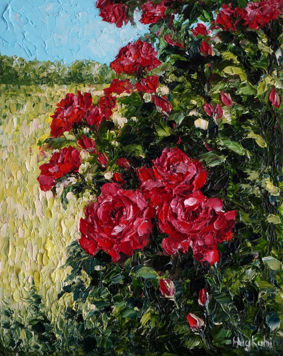 Impressionistic Botanical Oil Painting By Haykuhi Khachatryan, 16 X 20, Roses, Original Artwork