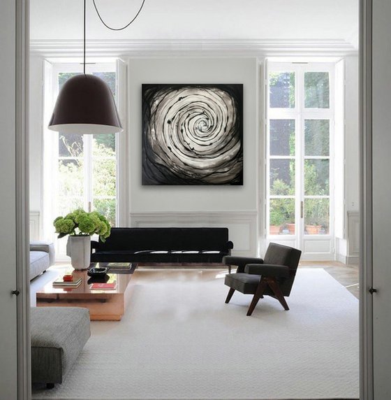 Abstract swirl black and white Oversized XL 100 x 100cm