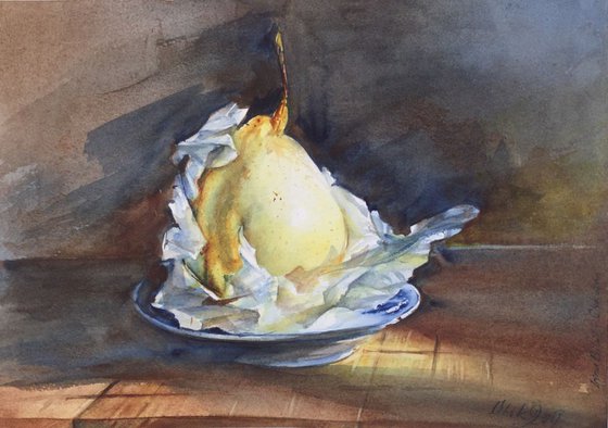 Pear on a saucer