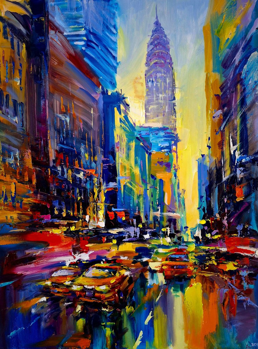 Abstract Cityscapes Oil Painting By Andrej Ostapchuk, 24 X 31, Pulse Of The Megapolis, Original Artwork