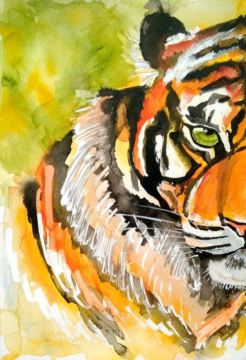 The Tiger's Gaze. Tiger Original Painting Big Cat Portrait Artwork Animal Wall Art by Yulia Berseneva