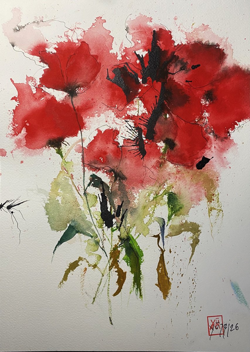 Abstract Watercolour , Abstract Poppies By YS?rei, 10 X 14, Artwork For Sale On Artfinder