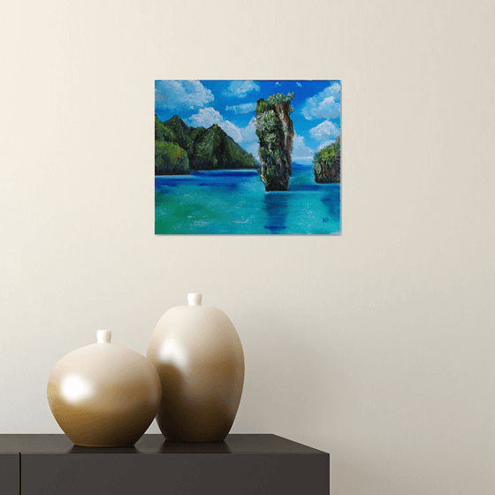 Bali, original small sea ocean sky oil painting, Gift bedroom painting