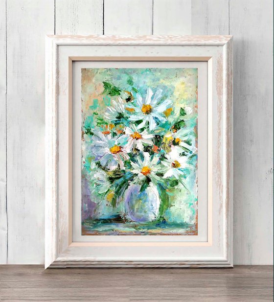 Summer Bouquet, Daisy Painting Floral Original Wall Art Flower Bouquet Artwork