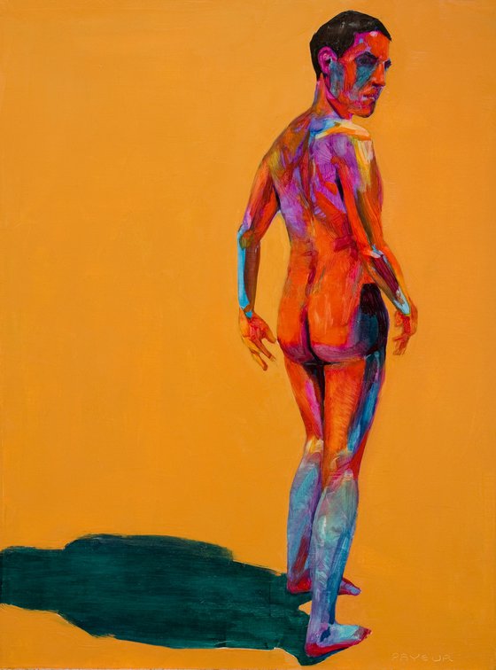 modern pop art expressionist portrait of a nude man