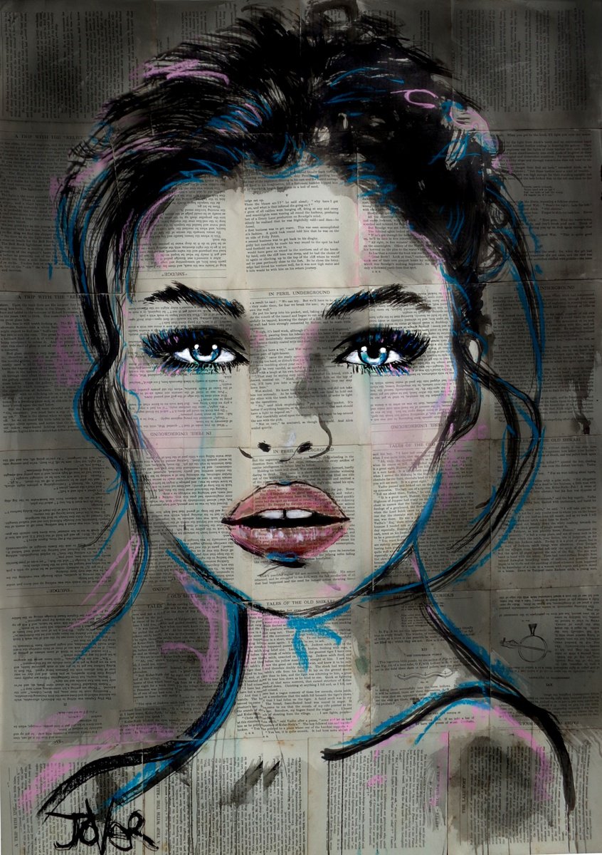 Expressive Portrait Ink Drawing By Loui Jover, 32 X 46", Inner Voice, Original Artwork