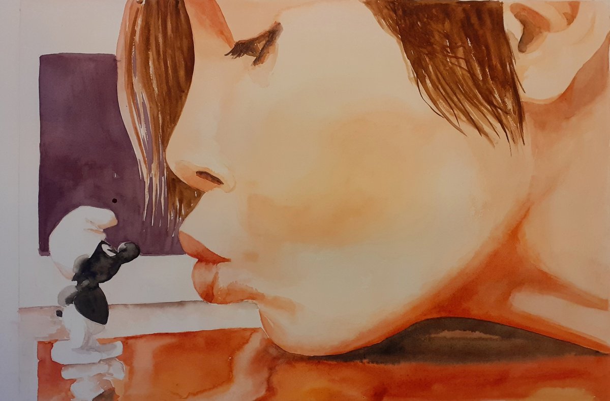 Photorealistic Portrait Watercolour By Laura Chilivani, 16 X 11", Il Bacio, Original Artwork