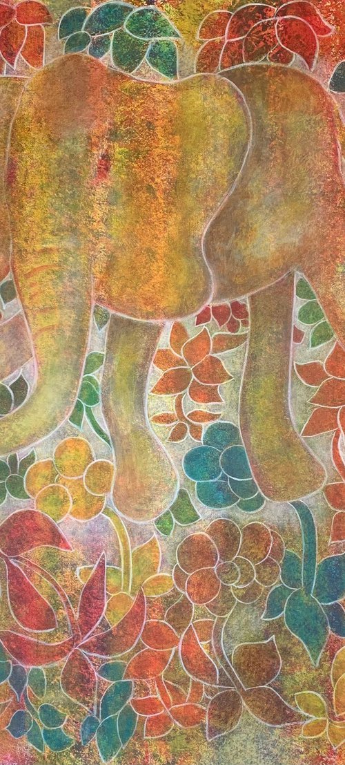 Elephant on meadow by Maarit Korhonen