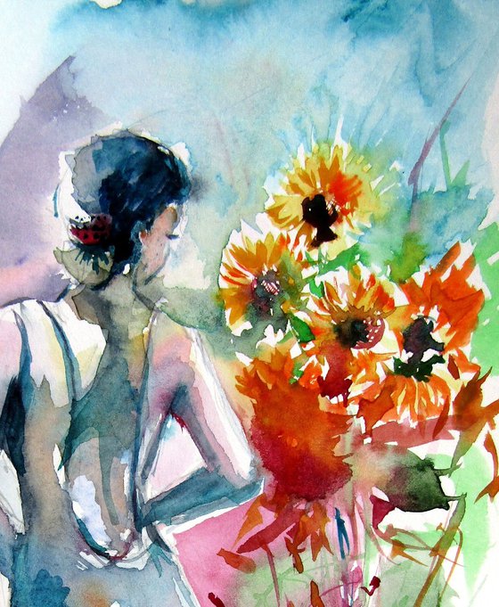 Girl with sunflowers