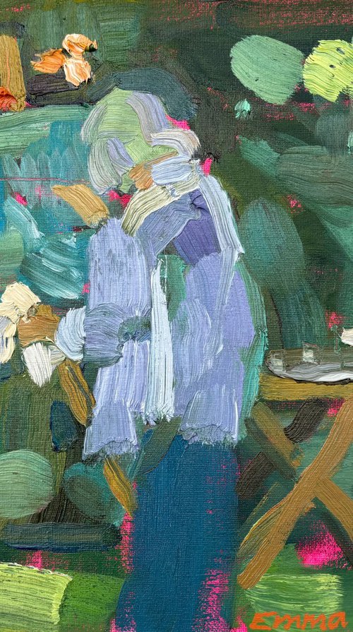 My Aunt Isobel painting in my Mum's garden by Emma Pilkington