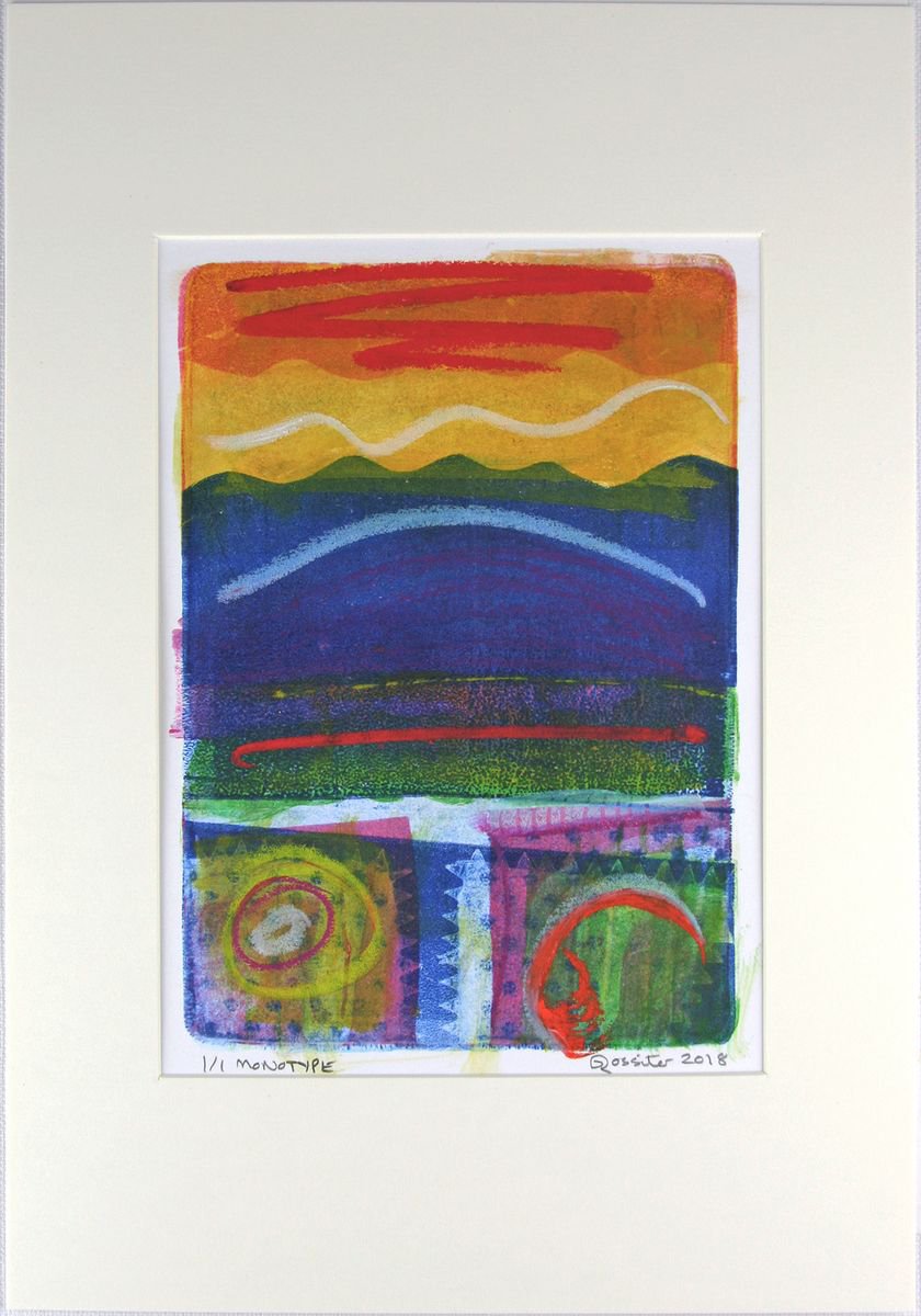 Best Day in the Hills - Mounted A4 Original Signed Monotype by Dawn Rossiter