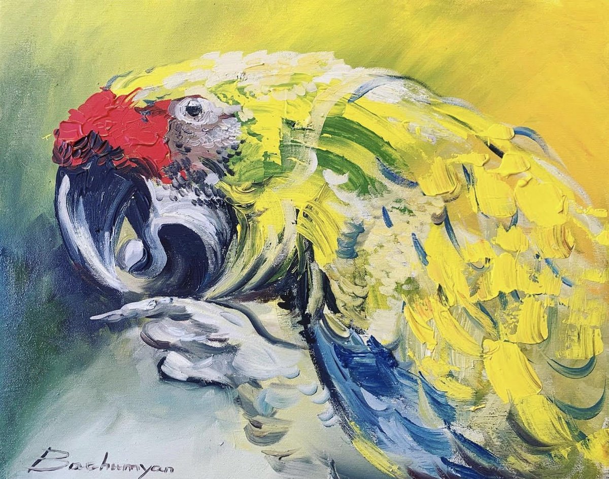 Impressionistic Animal Oil Painting By Vahe Bagumyan, 20 X 16", Vivacious Feathers, Original Artwork