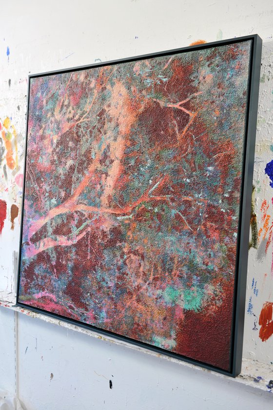 Oxidized burgundy tree leaves