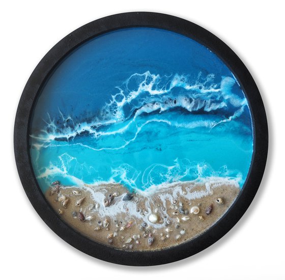 Window with seaview in a black frame