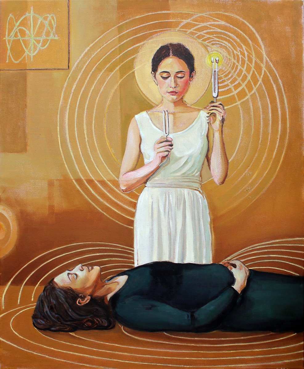 Surrealistic Portrait Oil Painting By Timothy Adam Matthews, 24 X 30", Tuning The Human Biofield #1, Original Artwork