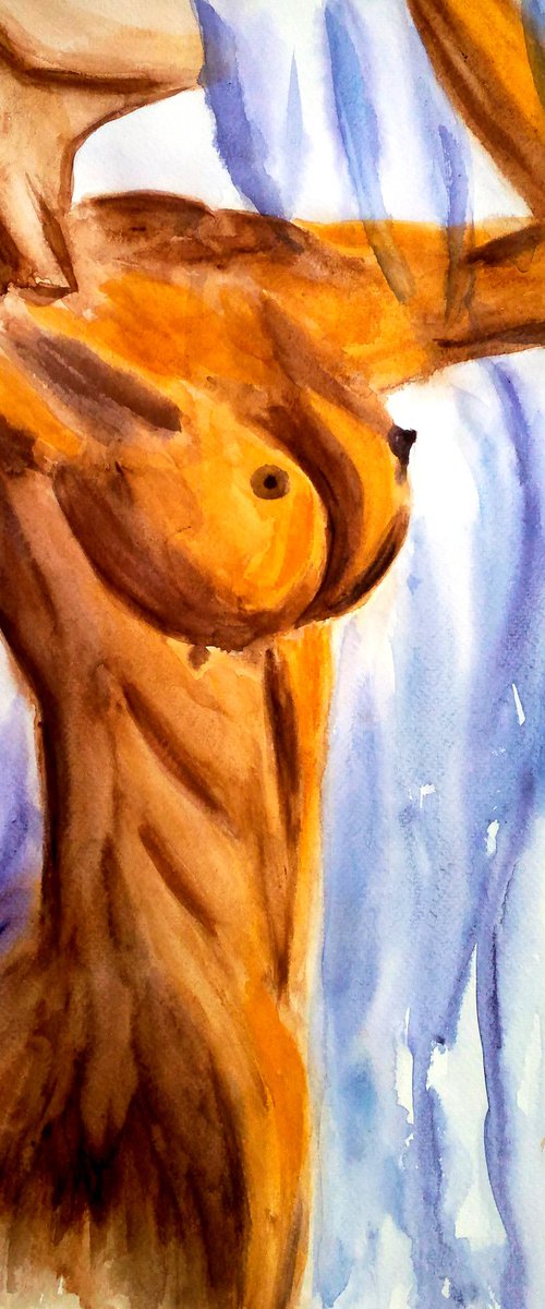 Woman Nude original watercolor painting by Halyna Kirichenko