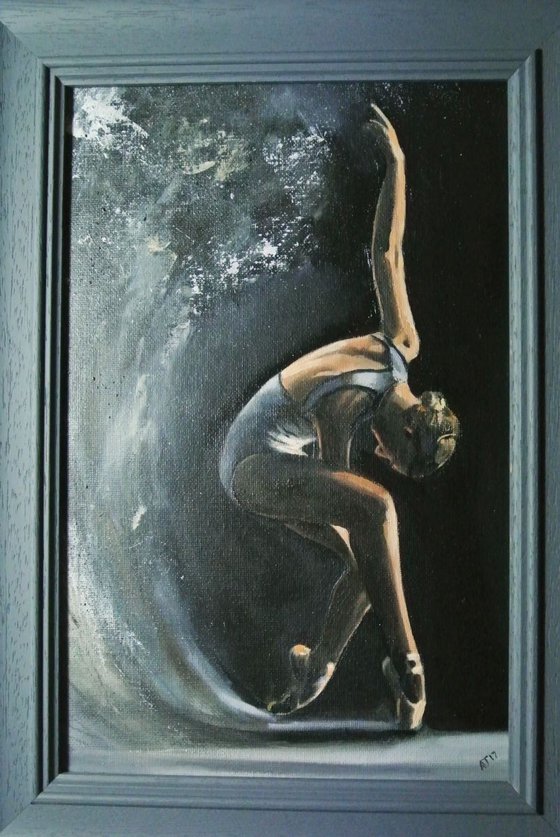 Waves, Ballet Painting, Ballerina Dancer Jessica Lind, Framed Artwork