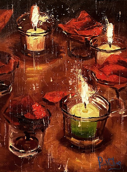 Three Candles and Roses by Paul Cheng