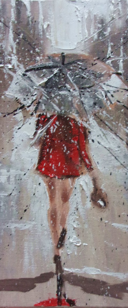 " DECEMBER WALK "   street WINTER original painting CITY palette knife GIFT by Monika Luniak