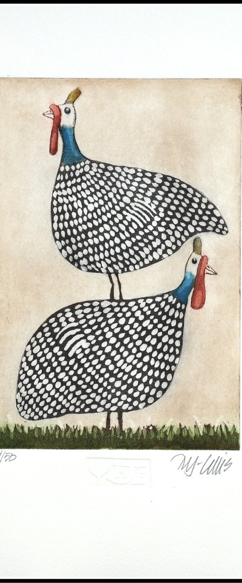 Two little guinea hens by Mariann Johansen-Ellis