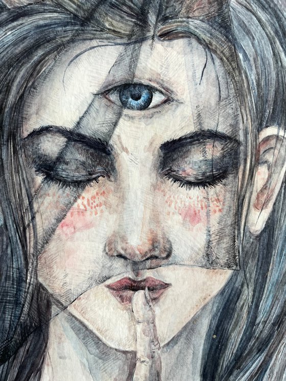 Third eye - fantasy watercolor portrait
