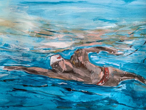Underwater Painting for Home Decor, Swimmer Portrait Art Decor, Artfinder Gift Ideas by Kumi Muttu