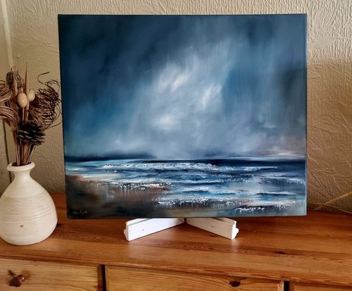 Stormy Shores 24"x20"×0.5" Seascape Oil Painting by Hayley Huckson