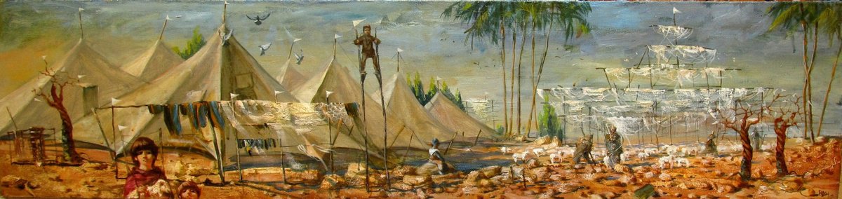 Impressionistic Portrait Oil Painting By Serhiy Roy, 55 X 13", Children Of Sim, Original Artwork