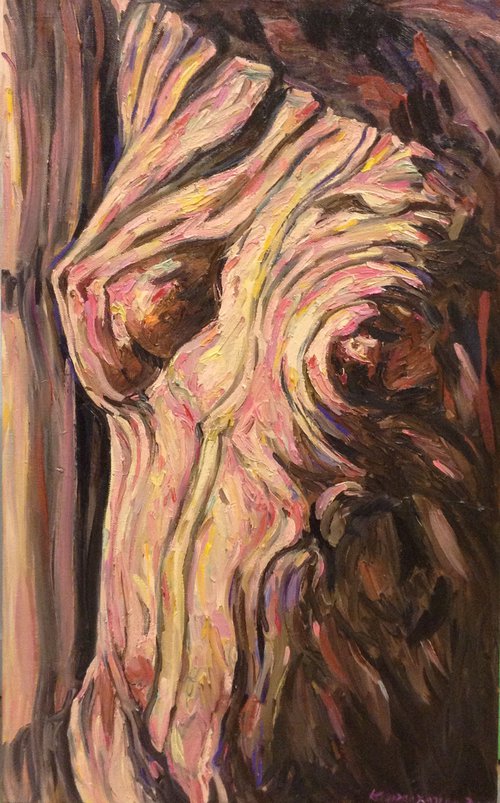 TORSO - Nude art, original painting, oil on canvas, brown, female body, love, figure, interior art home decor, gift for him by Karakhan