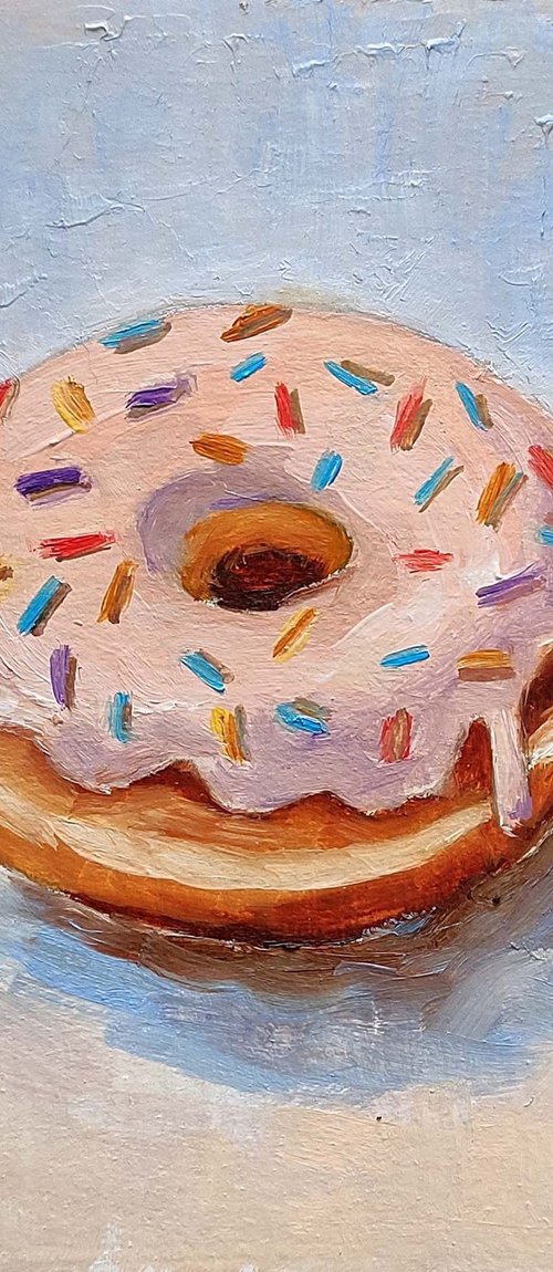 Donut Painting Original Art Small Food Artwork Dessert Wall Art by Yulia Berseneva