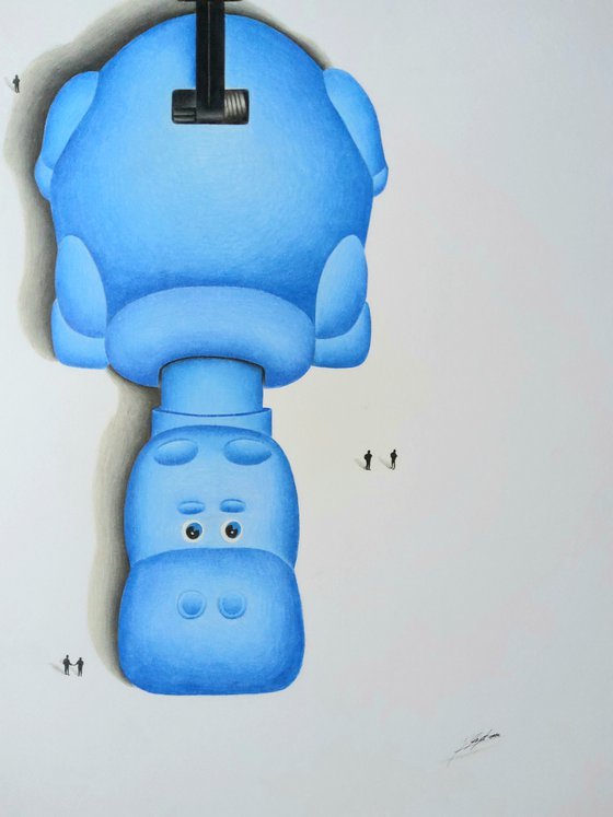 Hippo a pencil drawing (Blue)