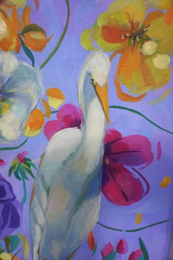 Herons Among Flowers