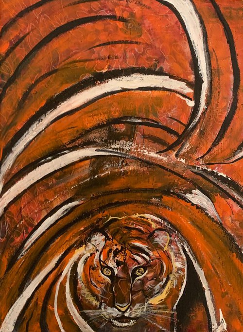 Original Acrylic Painting For Sale, Tiger Abstract Painting on Canvas Original Artwork Christmas Gift Ideas Home Decor Wall Art Decor by Kumi Muttu
