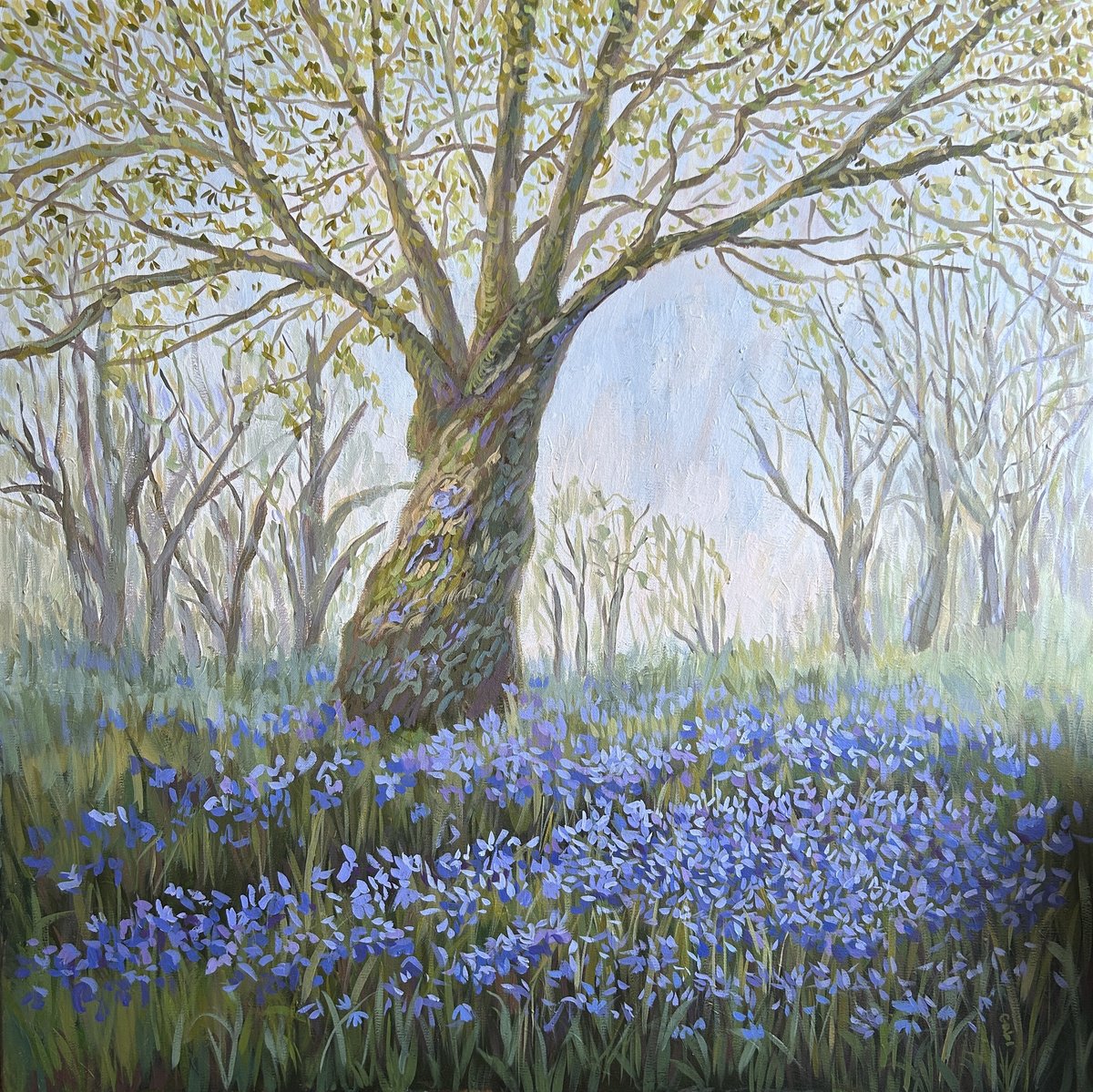 Impressionistic Landscape Acrylic Painting By Gabriele Prismantaite, 31 X 31, Springtime In The Woods Ii, Original Artwork