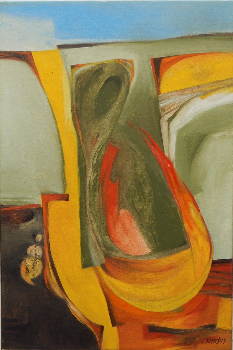 Expressive Abstract Oil Painting By Csaba Csendes, 16 X 24, Birth., Original Artwork