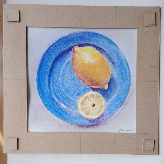 Tea with lemon - small pastel painting, present