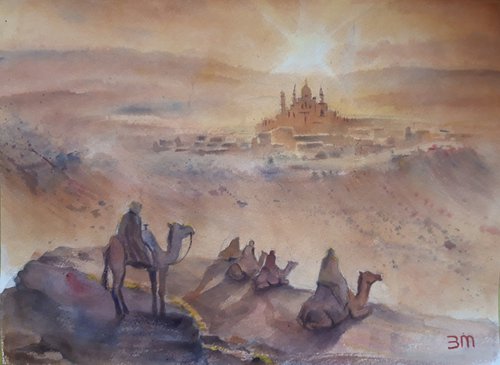 City in Desert, Watercolour by Bozhidara Mircheva