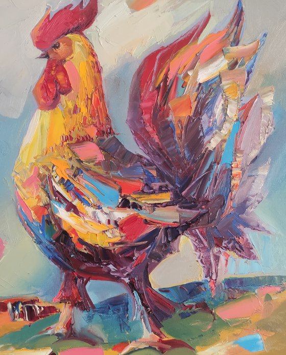 Rooster(60x50cm, oil painting, ready ti hang)