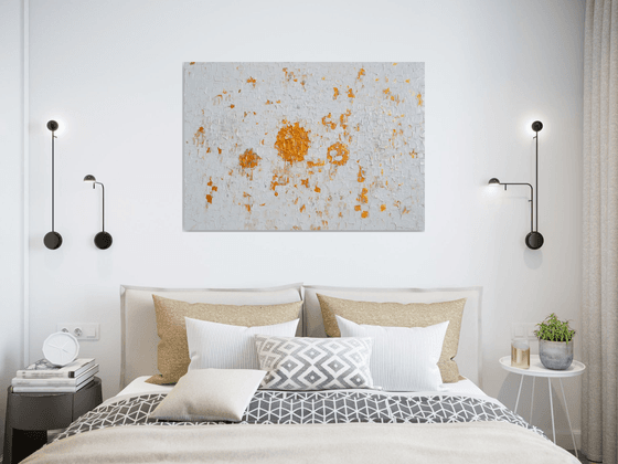 White and Gold - XL 100x70x4 cm FREE SHIPPING Big Painting,  Large Abstract Painting - Ready to Hang, Canvas Wall Decoration Light White and Gold, Palette Knife Relief Painting