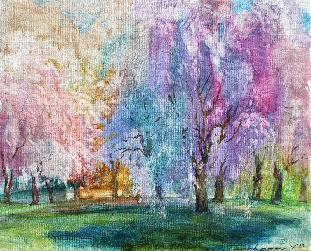 Impressionistic Landscape Oil Painting By Volodymyr Tarabanov, 20 X 16", Spring Palette., Original Artwork