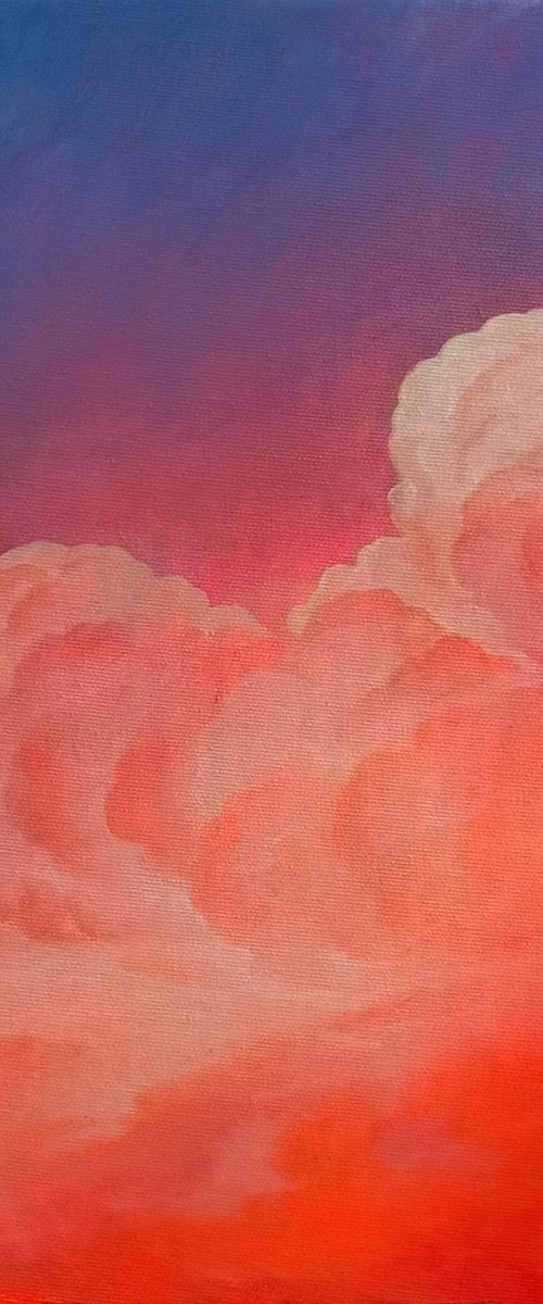 "Purple Sky" orange blue oil art by Anastasiia Bondar
