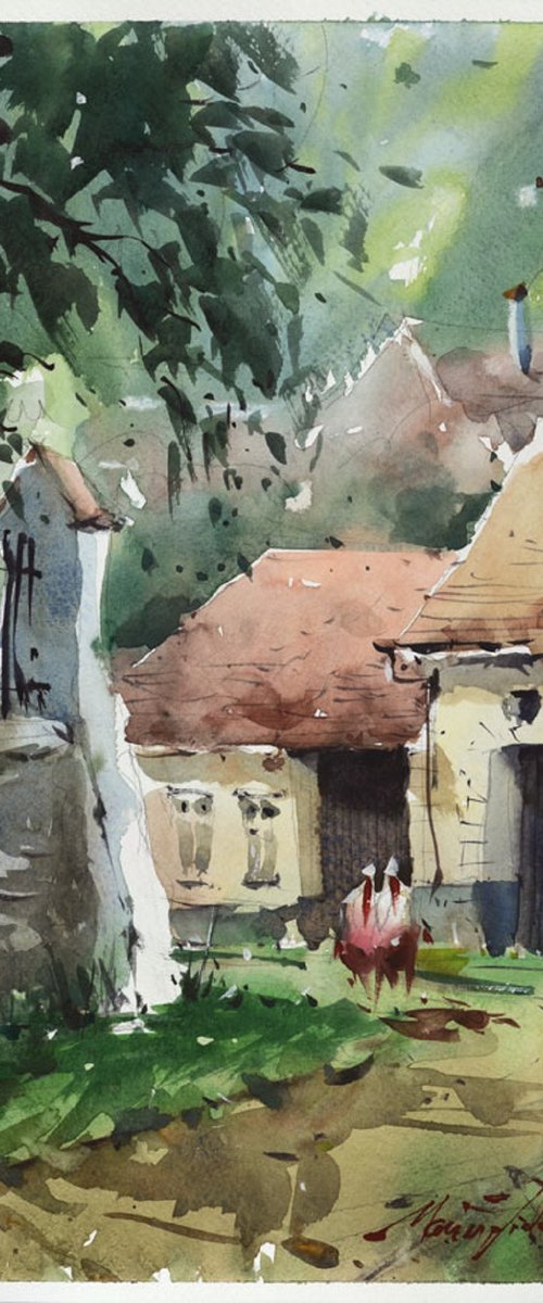 Transylvania, Rural Romania, watercolor. by Marin Victor