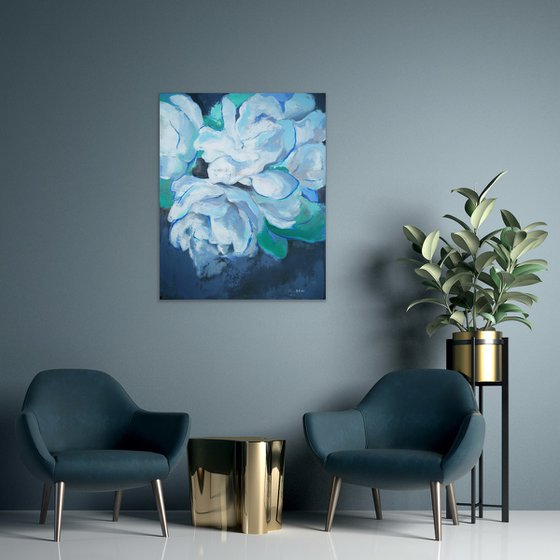 A  flower impressionistic painting "Blue Peonies"