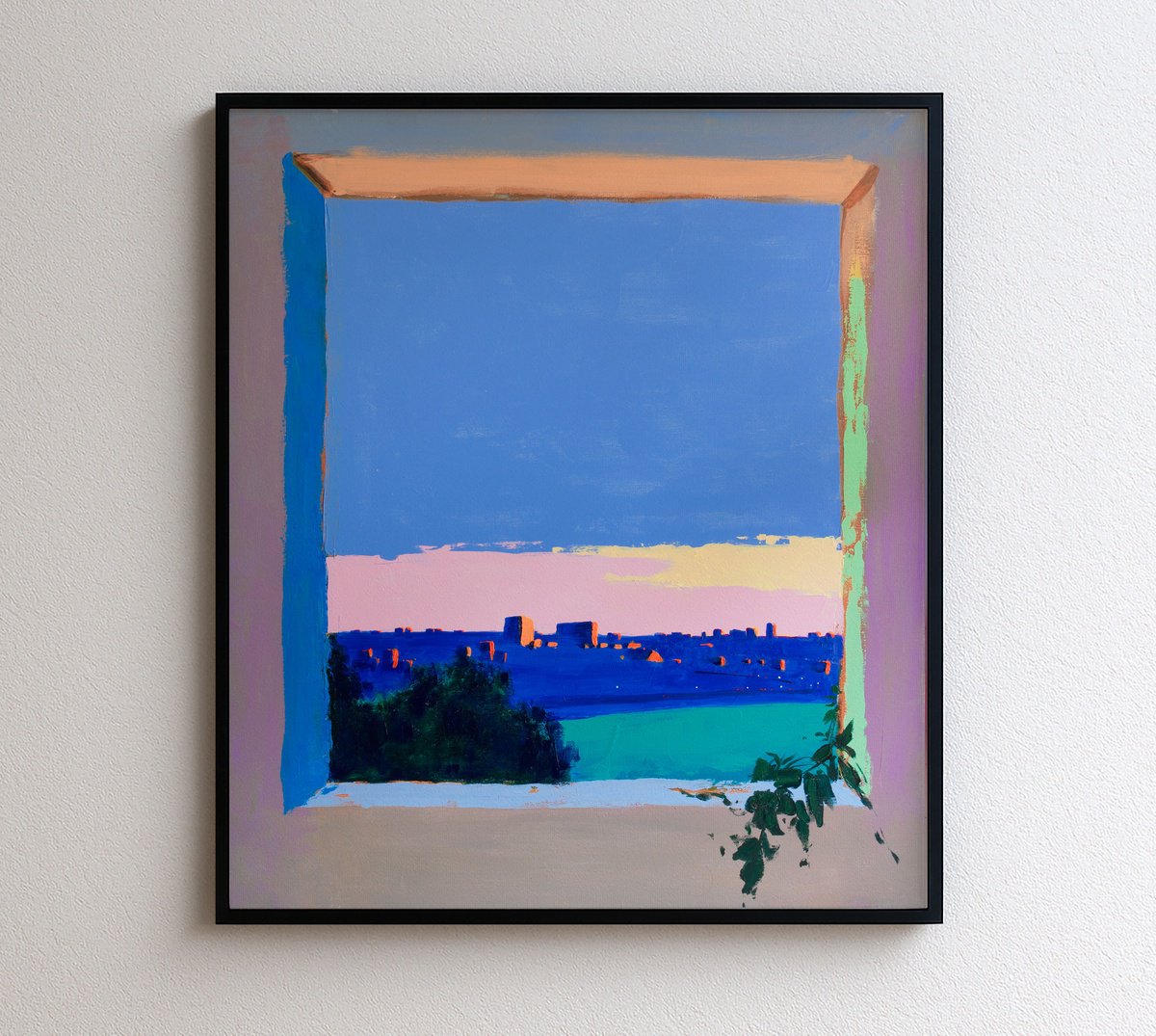 Impressionistic Landscape Acrylic Painting By Bohdan Katolyk, 24 X 28, City In The Window, Original Artwork