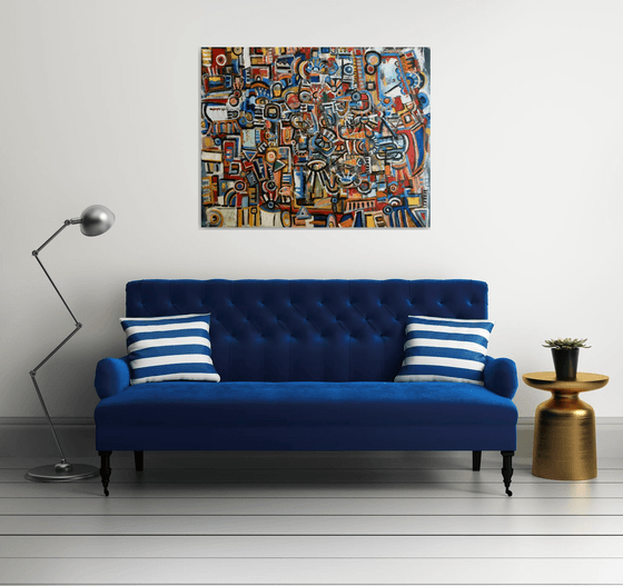 The passage of the birds. Large abstract painting.
