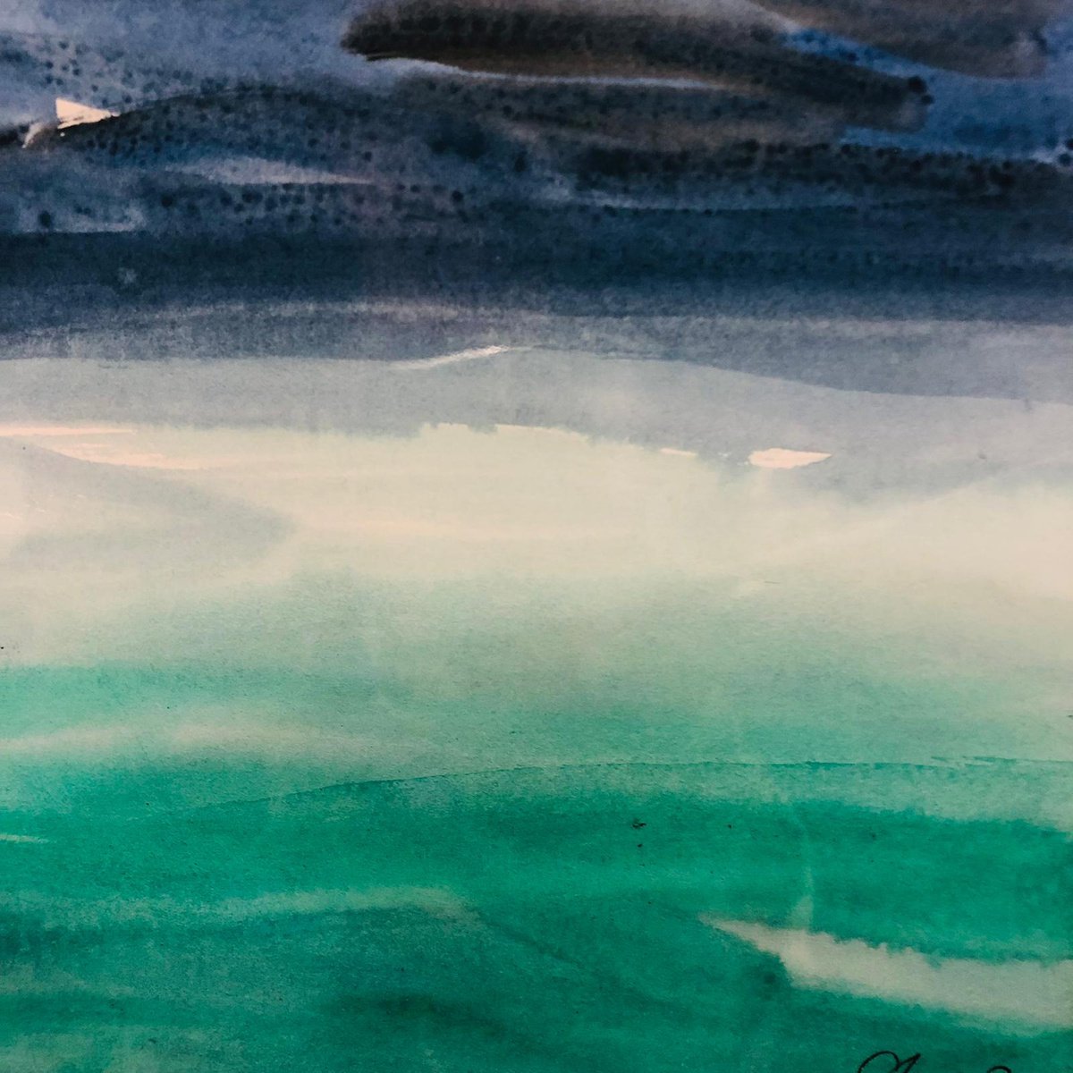 Expressive Landscape Watercolour By Shabs Beigh, 14 X 14", Abstract Seascape, Original Artwork