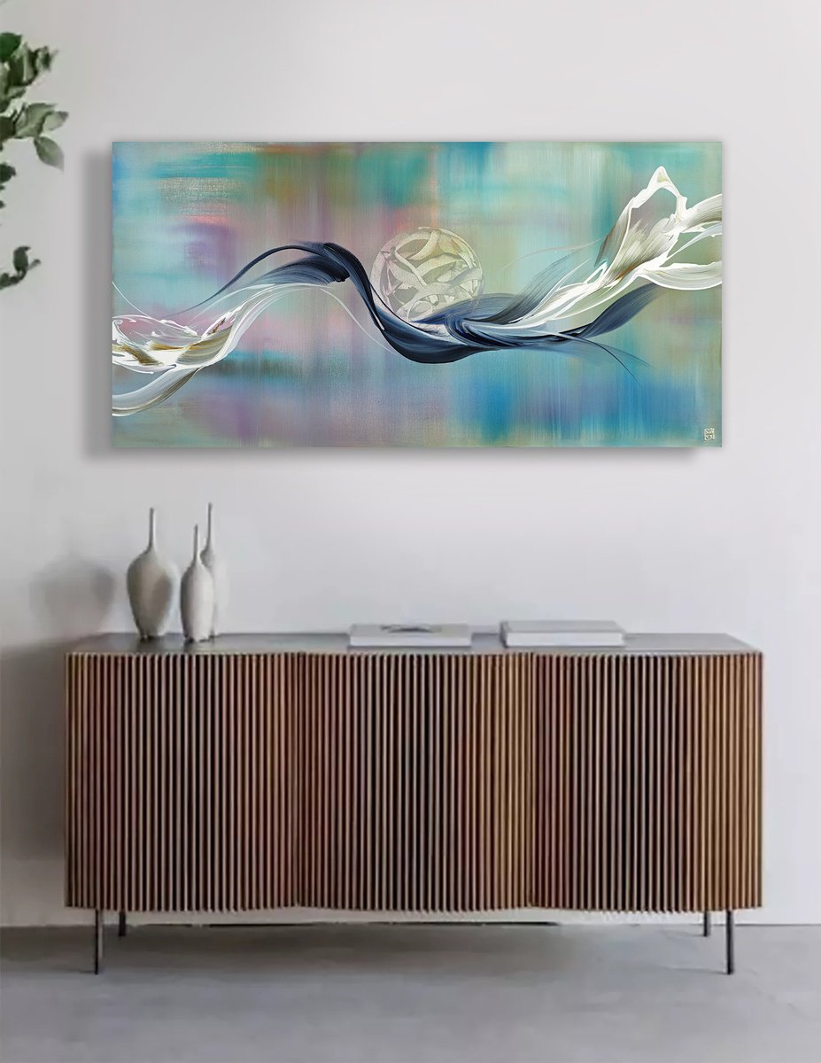 Abstract Acrylic Painting By Novi Lim, 48 X 24", The Radiance, Original Artwork