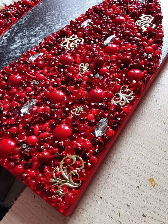 White horse in a red scarf