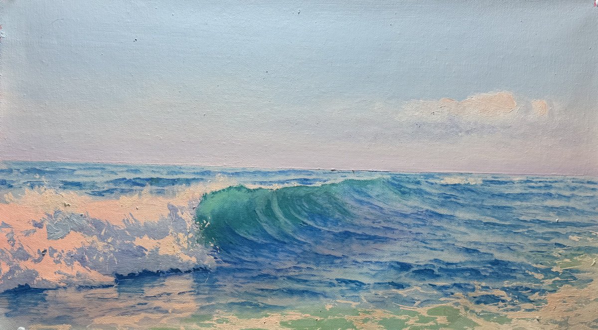 Photorealistic Landscape Oil Painting By Garry Arzumanyan, 21 X 12, Wave 03, Original Artwork