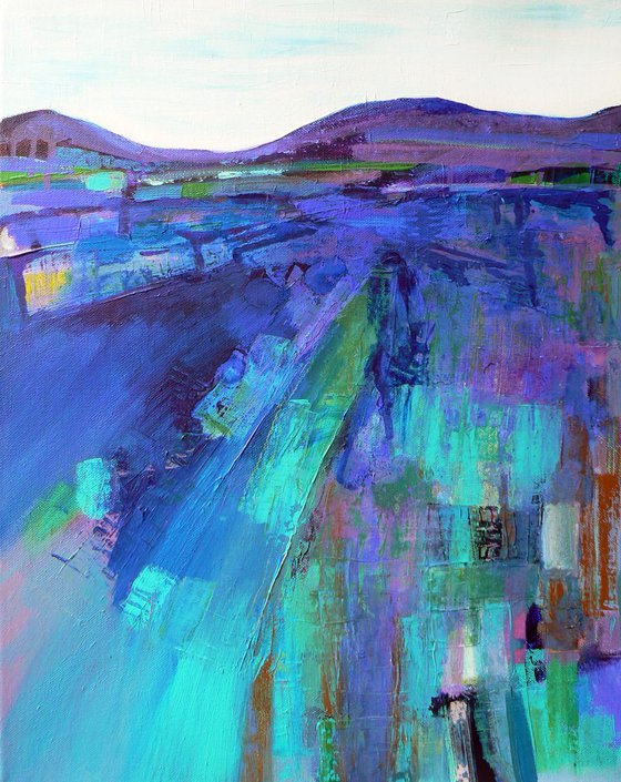 Abstract landscape - Blue Hills  (ready to hang semi abstract landscape on canvas)